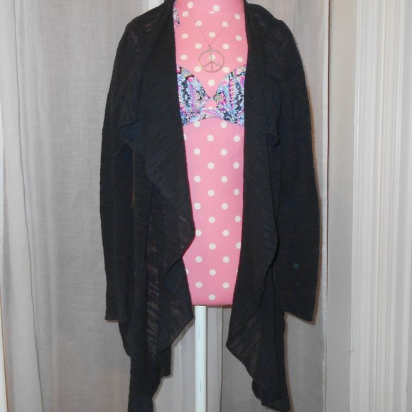 DKNY Black Light Cardigan Open M Drapey Lightweight Basic - Picture 10 of 13